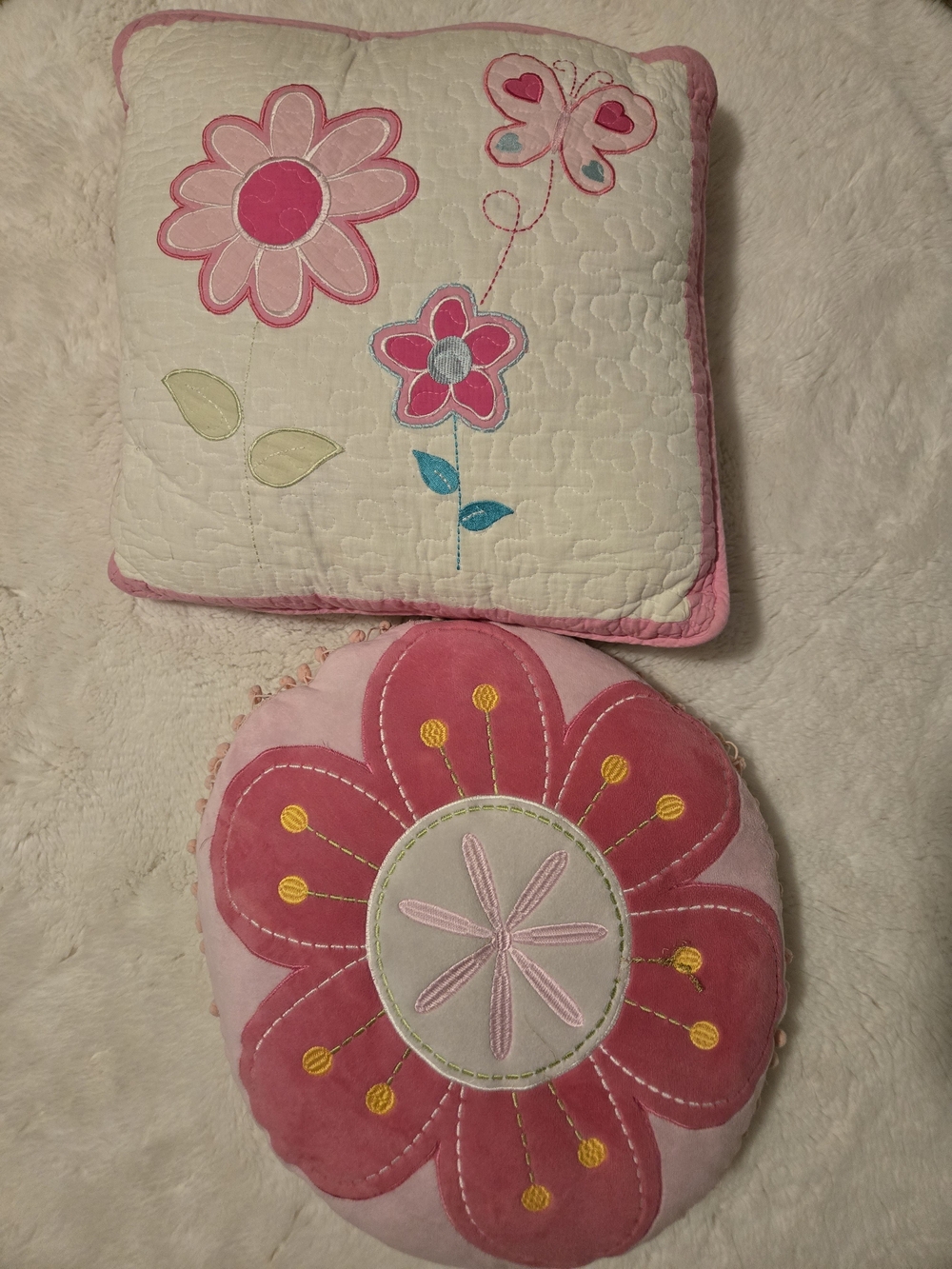 Pottery Barn Kids Pink Floral Appliqué Accent Pillows - Square & Round